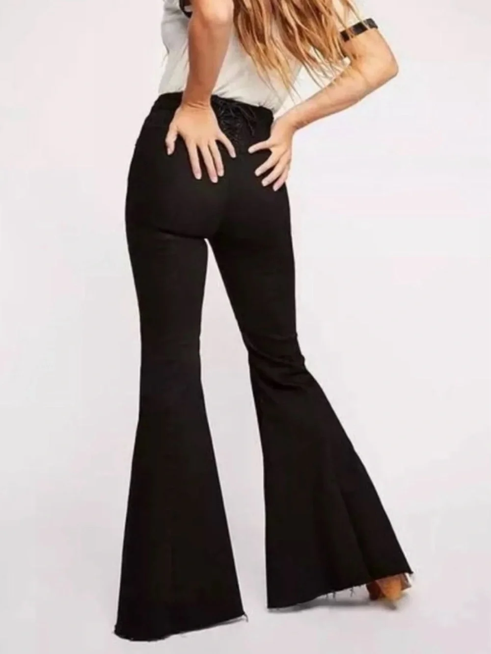 Free People Ma Cherie jeans 24 Lace up Flare Bell Bottom - Picture 2 of 8